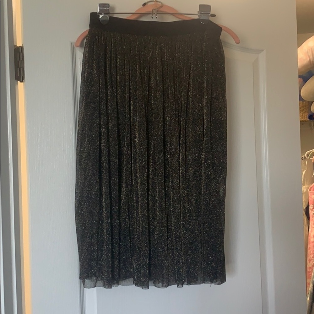 Black and gold midi skirt with mini slip attached